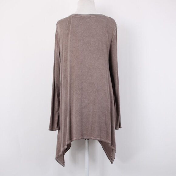 Charlie Paige Top Sz S/M Brown Floral Asymmetrical Tunic Rayon Spandex Top - Picture 7 of 13